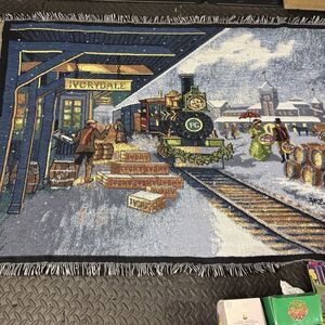The Northwest Company Christmas Ivorydale Train Station Tapestry Throw Blanket